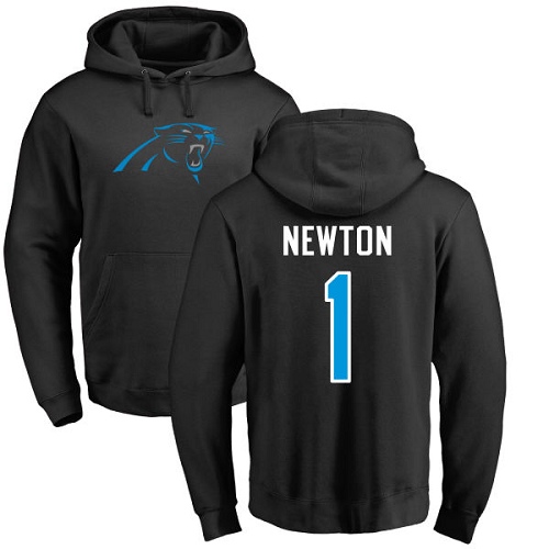 Carolina Panthers Men Black Cam Newton Name and Number Logo NFL Football #1 Pullover Hoodie Sweatshirts->nfl t-shirts->Sports Accessory